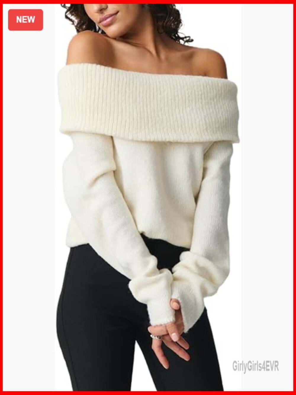 Off Shoulder Long Sleeve Ribbed Knit Pullover Sweater Y2k Streetwear
